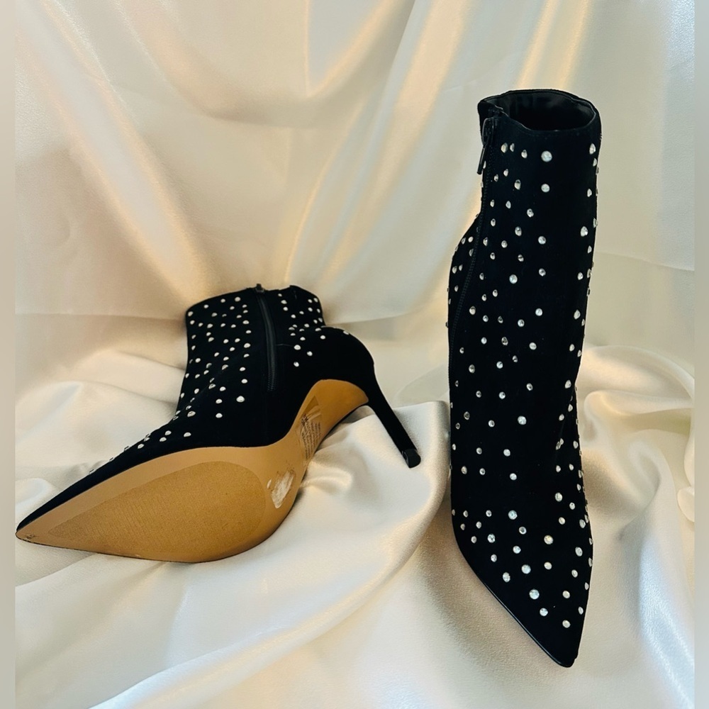 Express Black Studded Heeled Ankle Boots - Picture 4 of 8